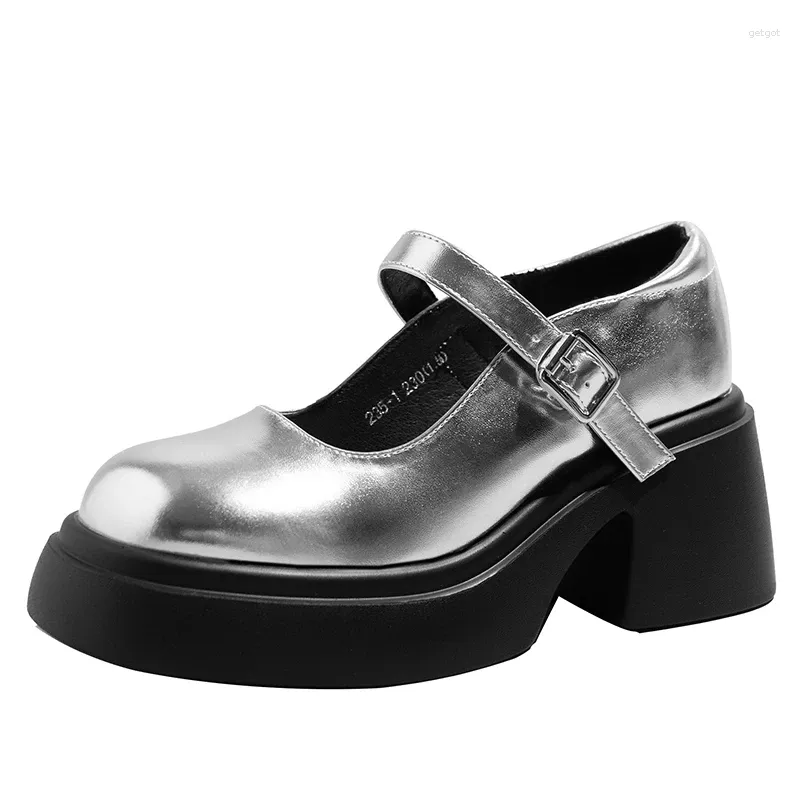 Модельные туфли. Женские дизайнерские туфли-лодочки из искусственной кожи на массивном каблуке Marie Jane на платформе. Кроссовки. Весенне-осенние вечерние ботинки с круглым носком 2024 года.