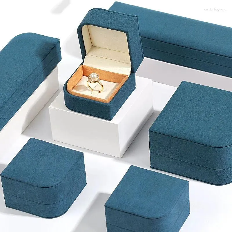 Мешочки для ювелирных изделий Синяя коробка для хранения из микрофибры Кольцо Серьги Кулон Ожерелье Упаковка Пара