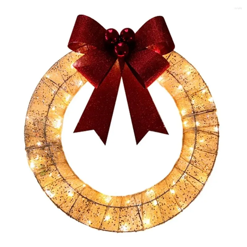 Decorative Flowers Lighted Christmas Wreath With 18.5'' 400LT Warm White LED Metal Lights Frame Covered Champagne Glittering Sequins