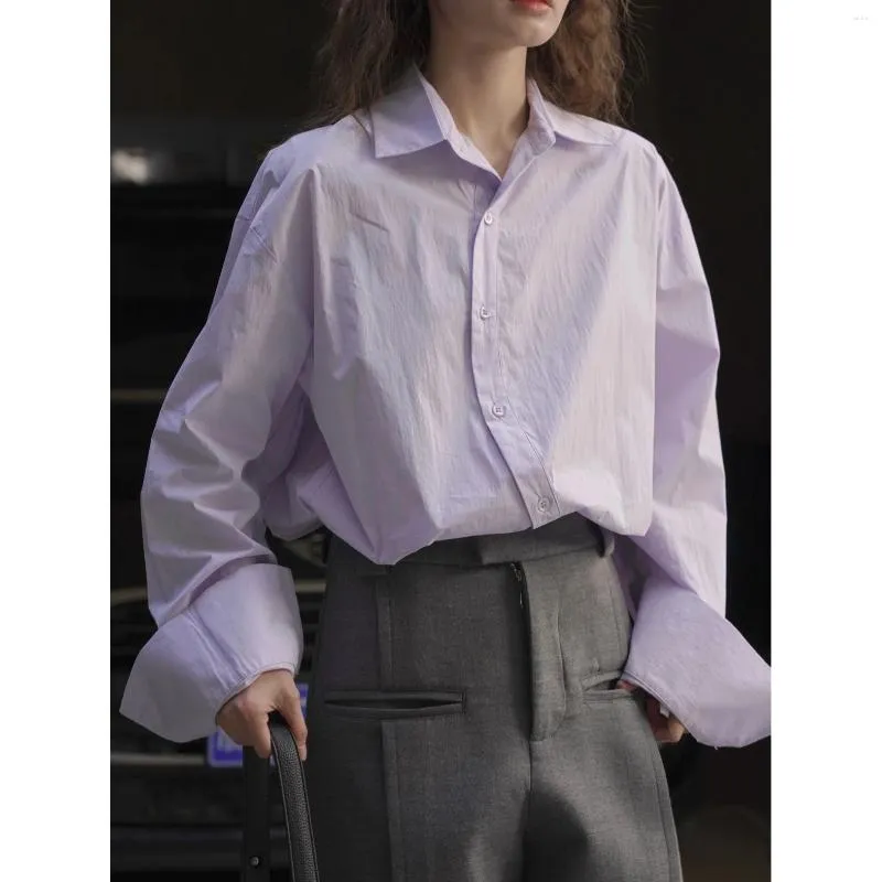 Camicette da donna Primavera Coreana Irregolare davanti Camicia viola Silhouette ampia Top casual per le donne