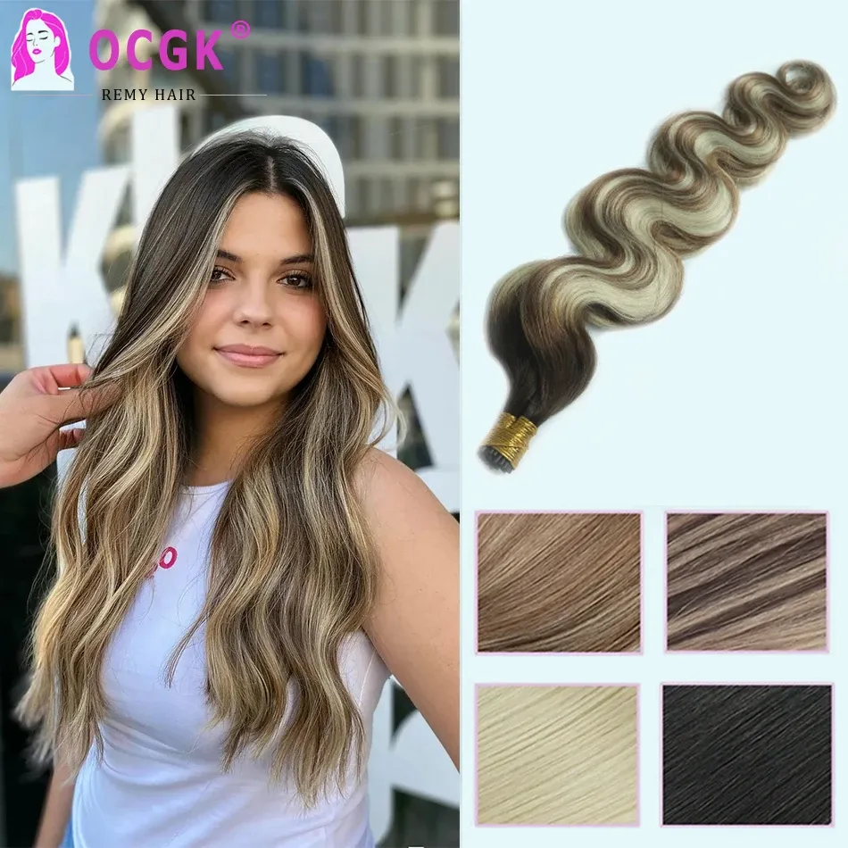 Extensões T4 10/613 Onda Do Corpo Queratina I Dicas Extensão Do Cabelo Humano Noz Marrom Para Cinza Marrom E Descolorir Loira Cabelo Humano I Dicas Extensões