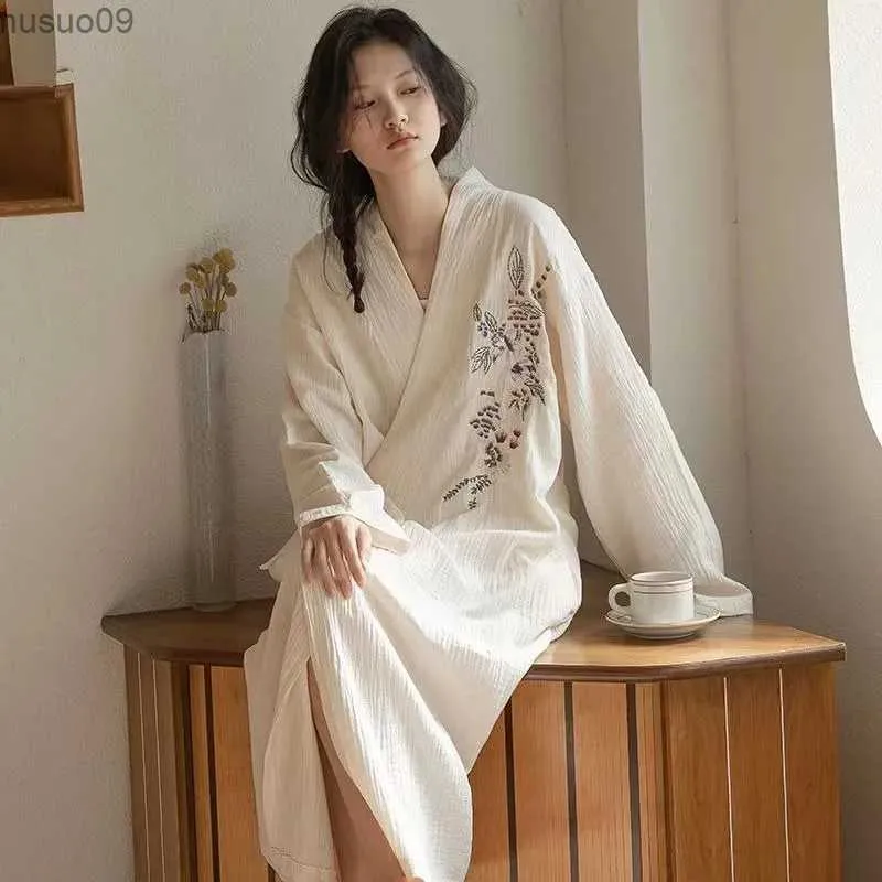 Ubranie domowe 2018 Japońska sukienka kimono jesienna damska bawełniana krepowa tkanina haftowa letnia łazienka usługa piżamy kąpiel2403
