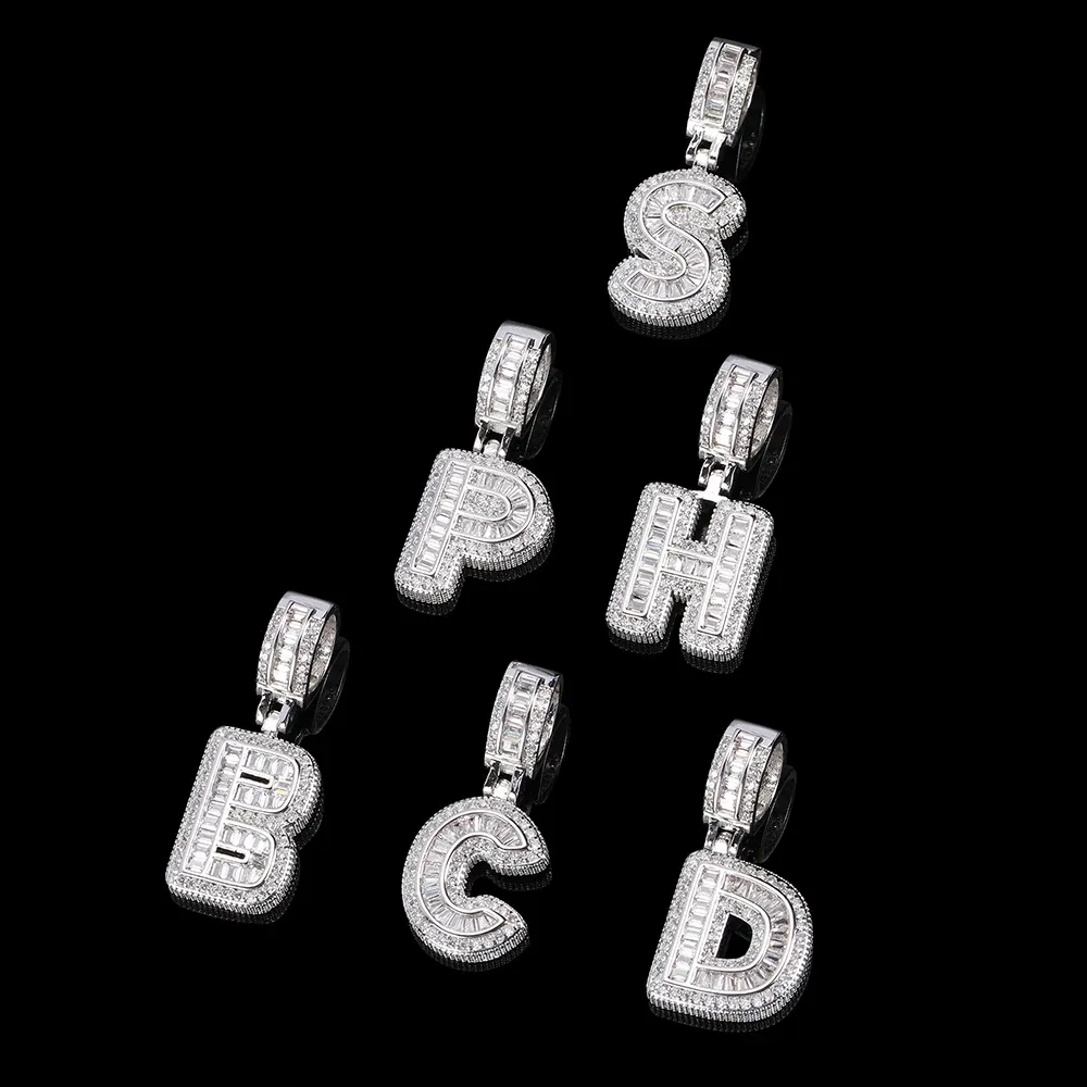 Necklaces Dropshipping Iced Out Initials Rock Sugar Letter Pendant Men's Hip Hop 18K Gold Plating Name Necklace for Men With Rope Chain