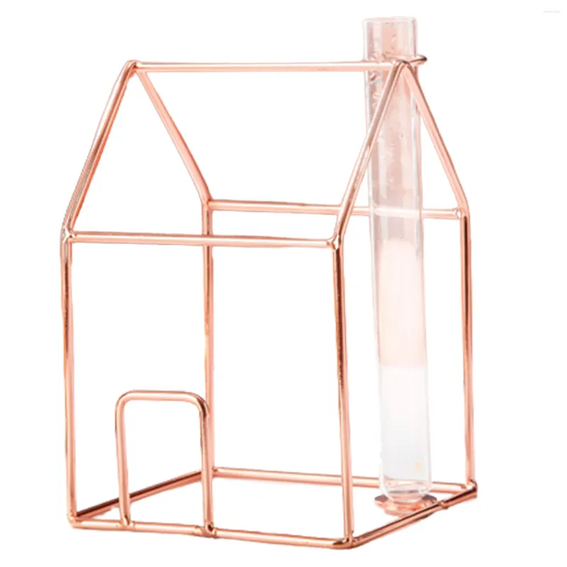 Vases Vase en verre de forme de maison avec support en métal fleur de plante hydroponique pour bar salle de bain El décor