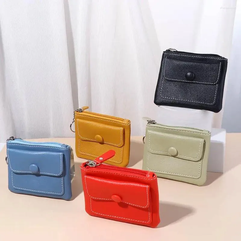 Keychains Solid Color Korean Bank Card ID Holder Coin Pocket Short Wallet Clutch Bag Purse Keychain