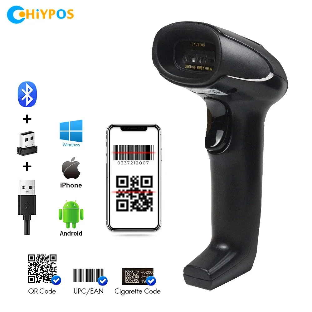 Streckkodscanner 1D2D Data Matrix streckkod WiredWirelessBluetooth Supermarket Industry Handheld Reader 240318