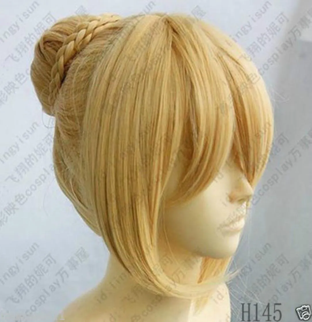 100 Gloednieuwe Hoge Kwaliteit Mode Foto full lace wigsgt Fate Stay Night Sabre Cosplay Pruik Gemengde Goud Color4953066