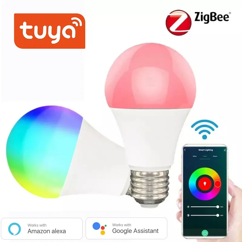 Ampoule intelligente Tuya ZigBee 3.0 LED 9W E27, RGB + W + C, commande vocale, minuterie, lampe néon, fonctionne avec Alexa Google Assistant