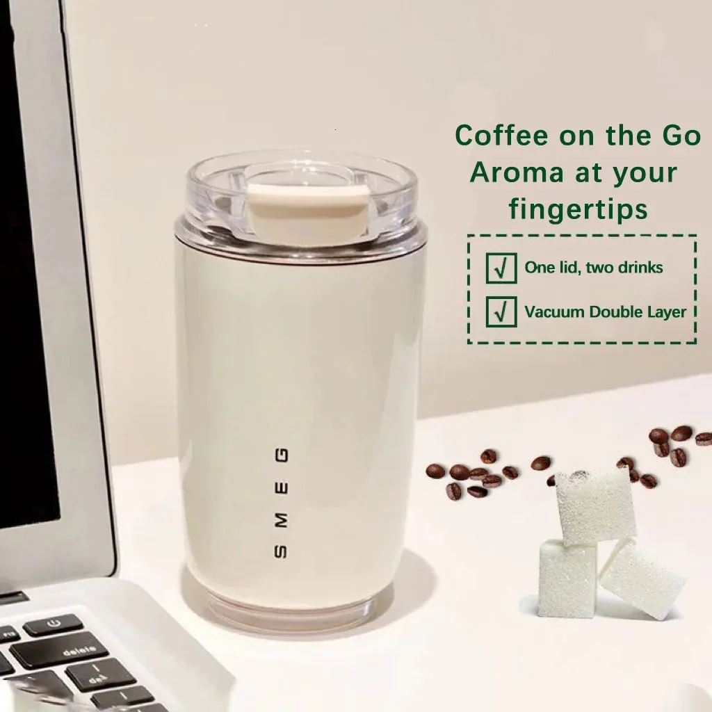 Milk White Thai Thermo Bottle with Stainless Steel Coffee Cup Thermos Mug Cold Dual Purpose Insulated Water 240314