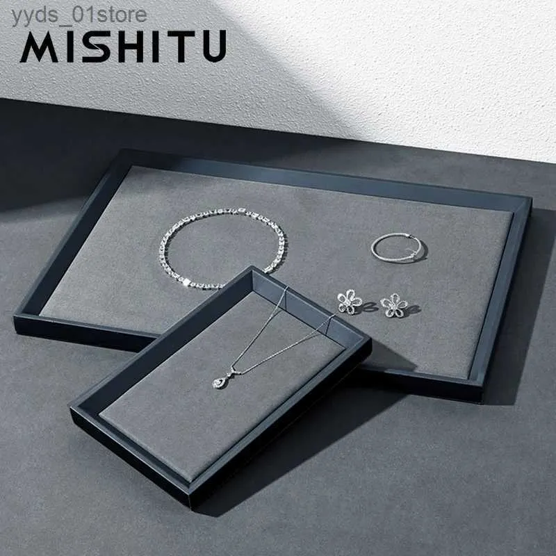 Jewelry Boxes MISHITU Premium Leather Jewelry Display Tray Jewelry Stand Shop Window Ring Earring Necklace Display Props Jewellry Storage Tray L240323