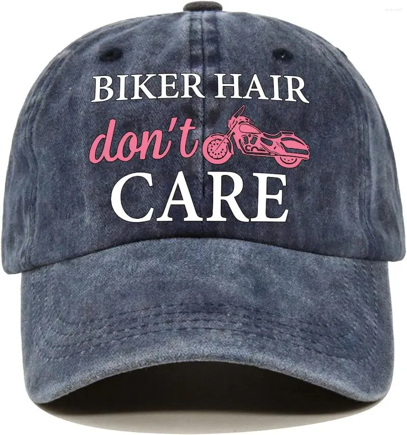 Ball Caps Biker Hair Don't Care Distressed Washed Blue Baseball Cap Vintage Adjustable Cotton Retirement Gift For Women