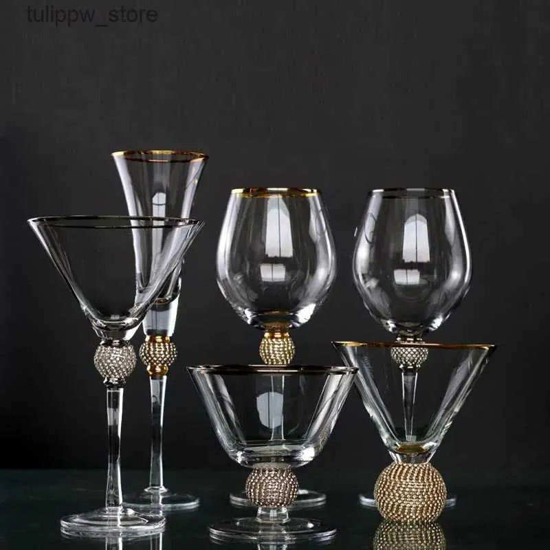 Verres à vin Verres à vin rouge créatifs avec diamants bords plaqués or verre desserts verre champagne L240323