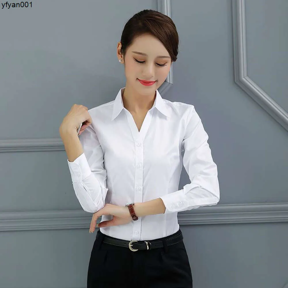 قمصان بلوزات النساء طويل الأكمام بالإضافة إلى حجم القطن الأبيض Camisa Mujerwomens