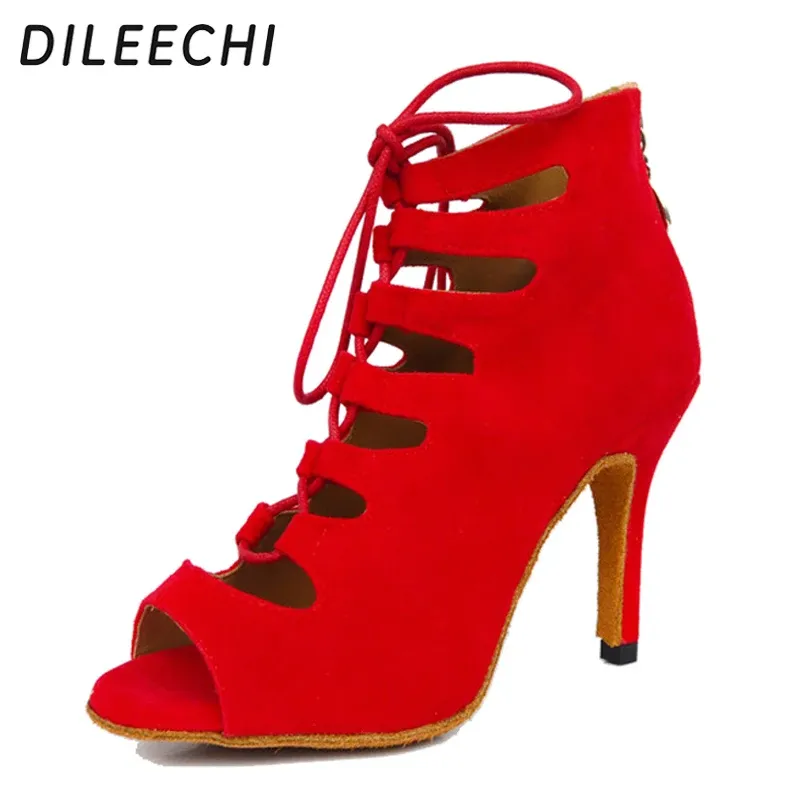 Boots Dileechi New Arrival Red Blue Black Velvet Heels Latin Dance Shoes Party Wedding Wedding Party Salsa Salsa Shoes Soft Offole 8.5cm