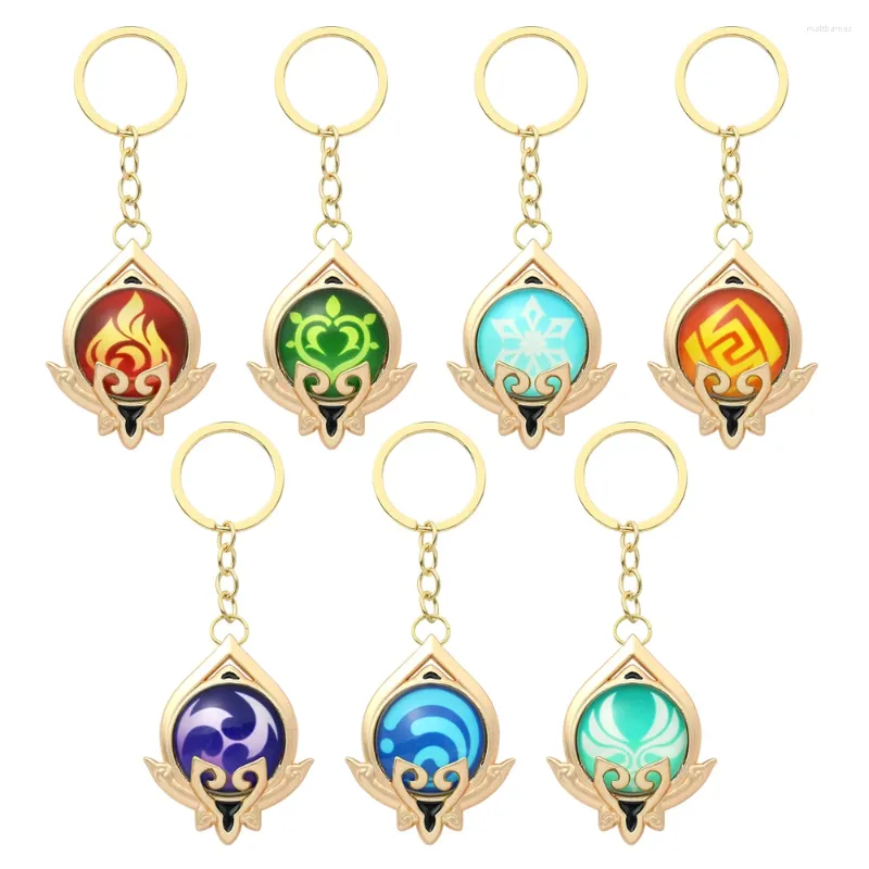 Keychains Game Genshin Impact Vision Keychain 7 Eyes Of God Two-sided Noctilucent Key Buckle Souvenir Props Gift For Fans