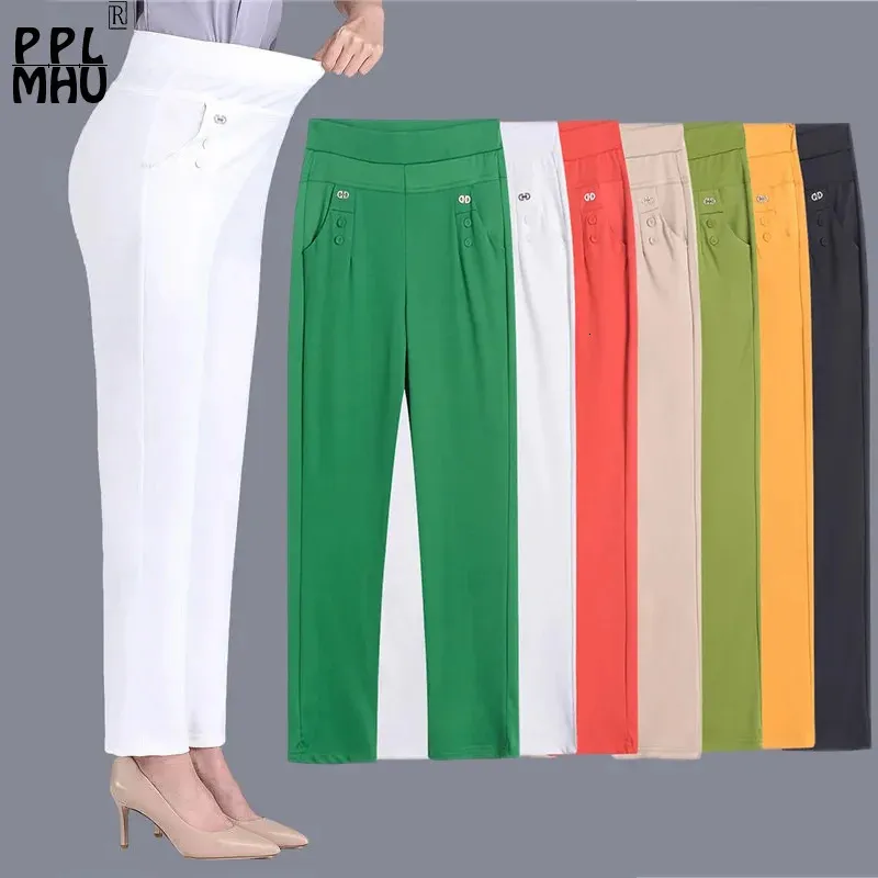 Colori caramelle Donna Pantaloni classici elasticizzati Pantaloni eleganti estivi sottili Pantaloni dritti sottili Madre Casual Pantalones a vita alta Capris slim 240309