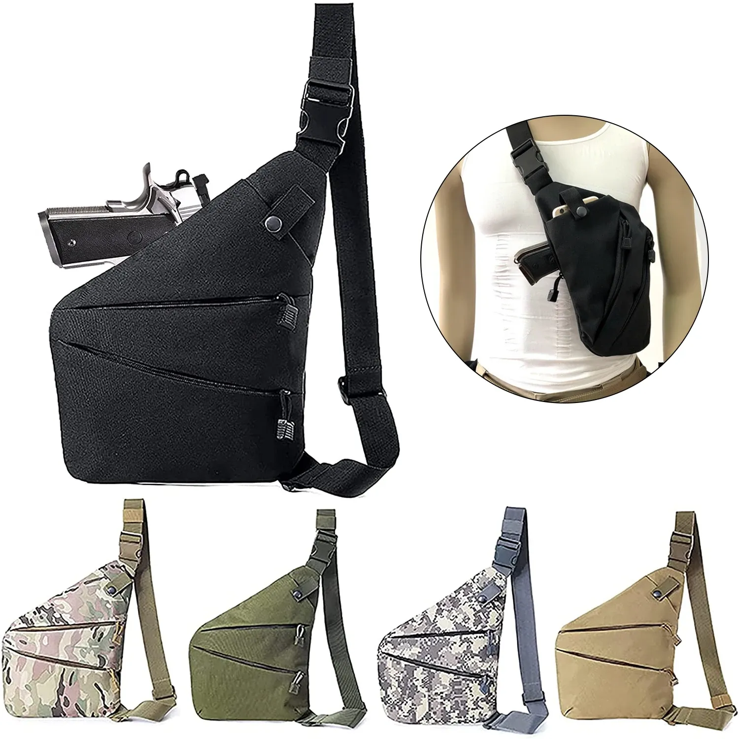 Taschen Anti -Diebstahl -Waffen -Tasche Armee Taktische Umhängetasche Agent Pistolen Holster Wallet Männer Militärjagd Rucksack rechts links Brustpackungen