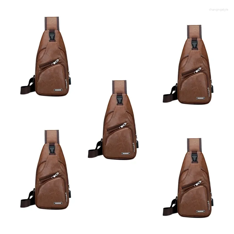 Marsupi 5X Mini interfaccia USB Tanto spazio Borsa casual da uomo Borsa da viaggio per esterni alla moda Borsa a tracolla in pelle PU