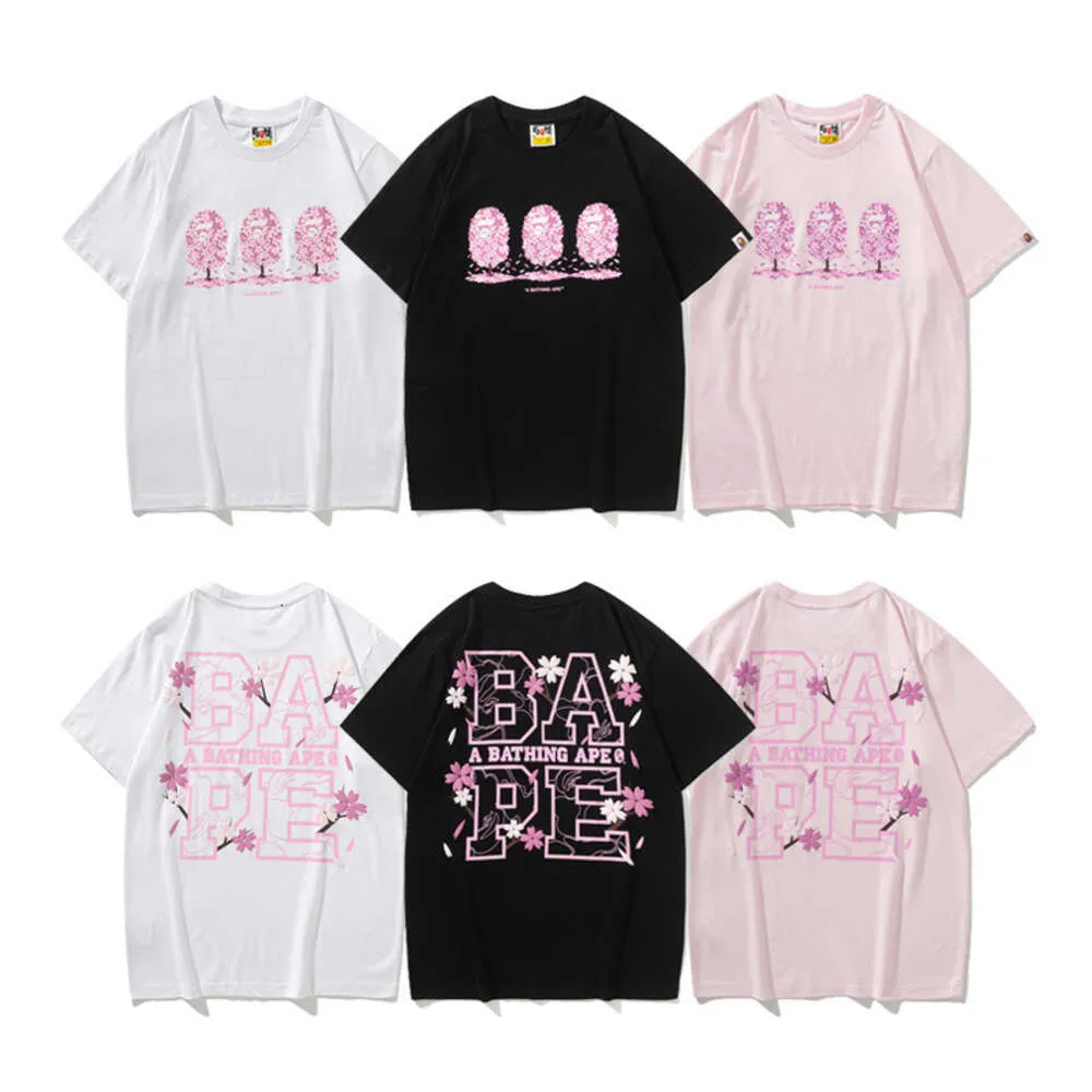 2022 Summer Nowa modna marka Sakura Tree Printed Men i damska para krótkich rękawów T-shirt