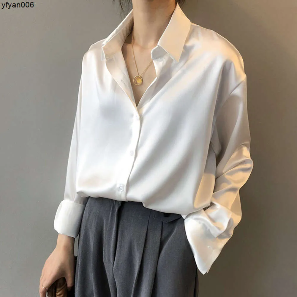 Fashion Up Satin Silk Women White Long Shirths Tops Elegant OfficeHlu1.