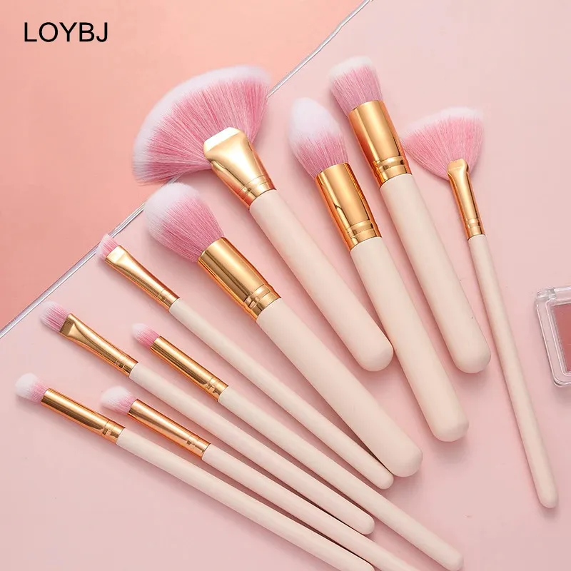 Loybj 10st makeup borstar set pulver foundation rodnad concealer näsa ögonbryn ögon skugga fan borste kosmetisk skönhet smink verktyg 240311