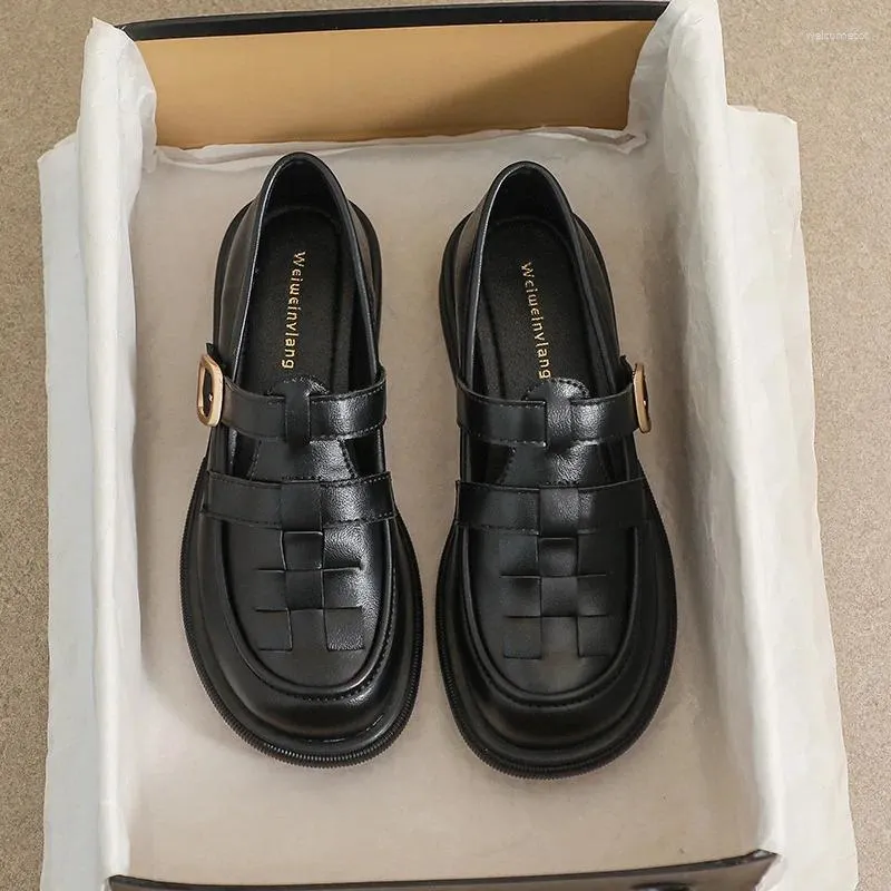 Kleid Schuhe Frühling Damen Schwarz High Heels Leder Damen Casual Loafers Mode Britischen Stil Party und Arbeitskleidung