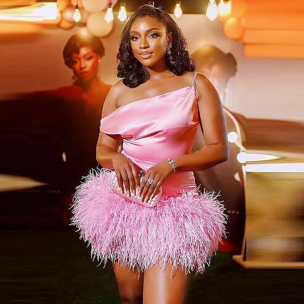 Pink Party Dress: Short One-Shoulder Feather Dress, Aso Ebi Style, Prom, Cocktail, Birthday Gown - Perfect for Girls & Special Occasions! from Dhgate Prom Dresses - price 145.73 Pink Party Dress: Short One-Shoulder Feather Dress, Aso Ebi Style, Prom, Cocktail, Birthday Gown - Perfect for Girls & Special Occasions! from Dhgate Prom Dresses - price 145.73