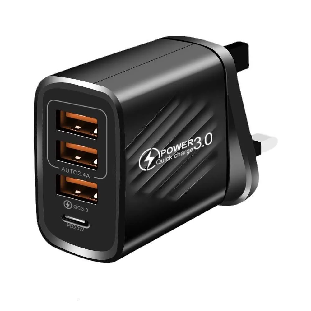 3USB + PD Carregador PD Adaptador de energia rápida para celular Multi Porta A + C 3A UE EUA Reino Unido Padrão de carregamento direto