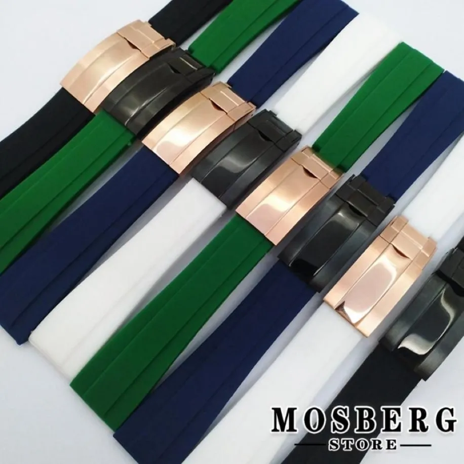 Horlogebanden Band 20mm Hoge Kwaliteit Zwart Wit Groen Blauw Kleur Rubber Roestvrij Stalen Gesp Horloges Accessoires Parts300e
