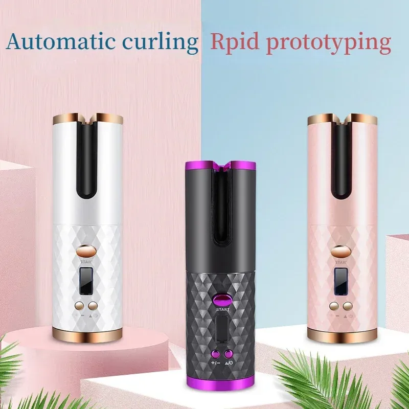 Ferri da stiro automatici per capelli 3 opzioni di colore Ricarica USB Tour wireless intelligente portatile Bigodino per capelli pigro portatile Arricciatura automatica dei capelli