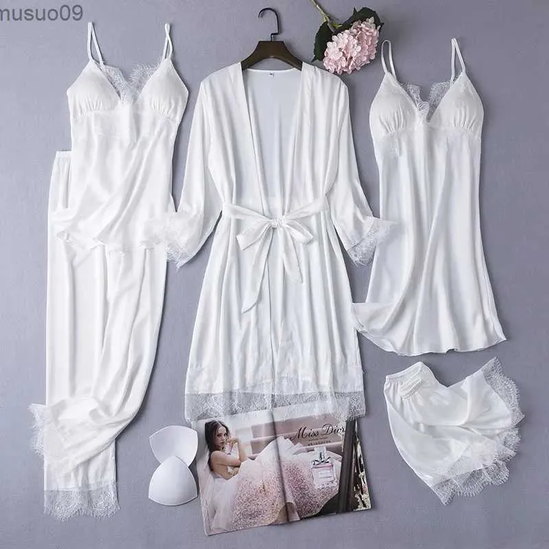 Heimkleidung Frauen neue Braut Brautjungfer Hochzeitsfeier Kleid Damen Pyjamas White Kimono Pyjamas Rayon Casual Night Dressl2403