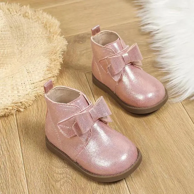 Stiefel für Mädchen, Herbst/Winter, modisch, rosa Schleife, niedliche kleine Kinder, Baby-Walking-Knöchel