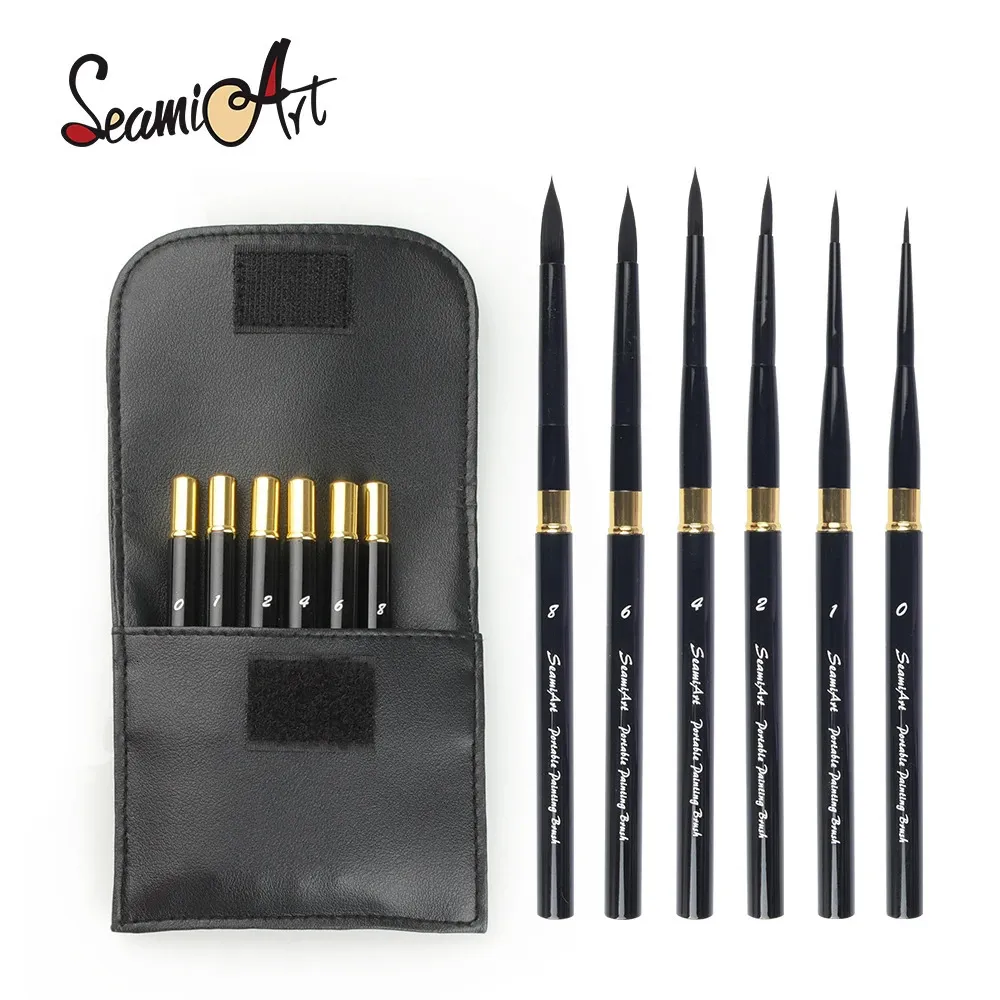 SeamiArt 6pcsSet com bolsa portátil de pincel pu divisível suporte curto aquarela diário pintura para materiais de arte 240320