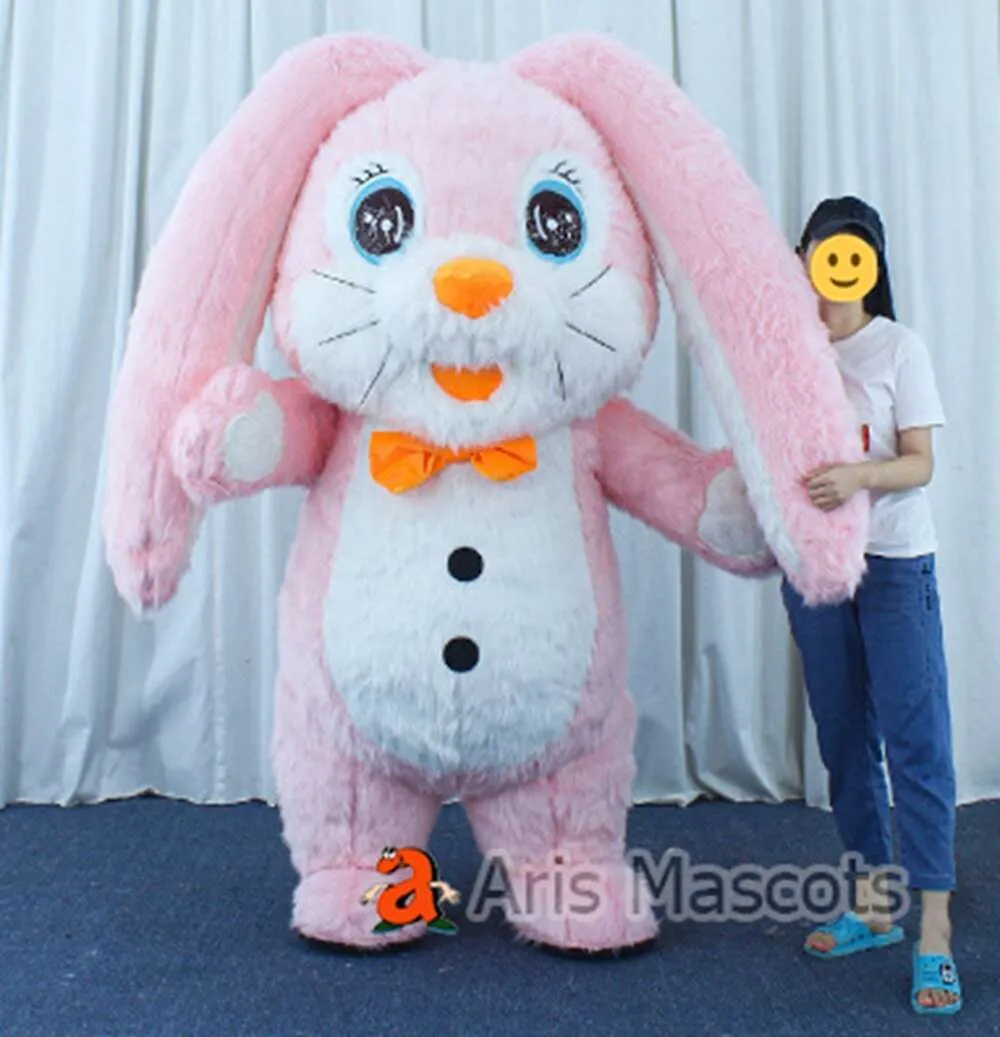 Mascot Costumes 2m Cute Iatable Pink Hare Costume Funny Easter Bunny Suit Adult Rabbit Dress Full Body Blow Up Mascot for Marketing