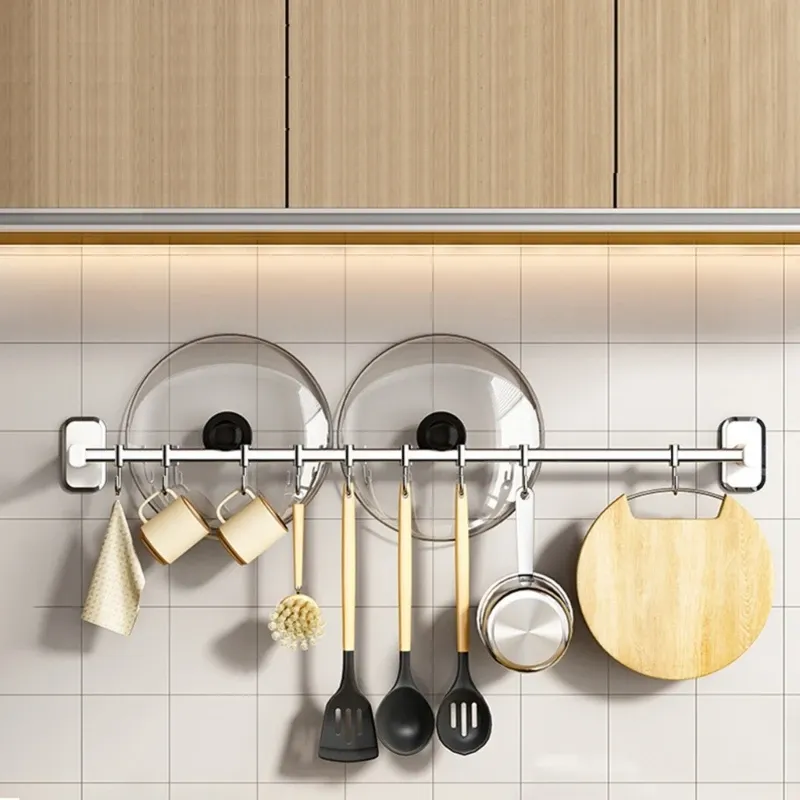 Rails 4/5/6 Hooks Kitchen Utensil Hangers Space Saving Wall Utensil Hooks Kitchen Utensil Holder No Drilling Wall Mounted Hooks Rack