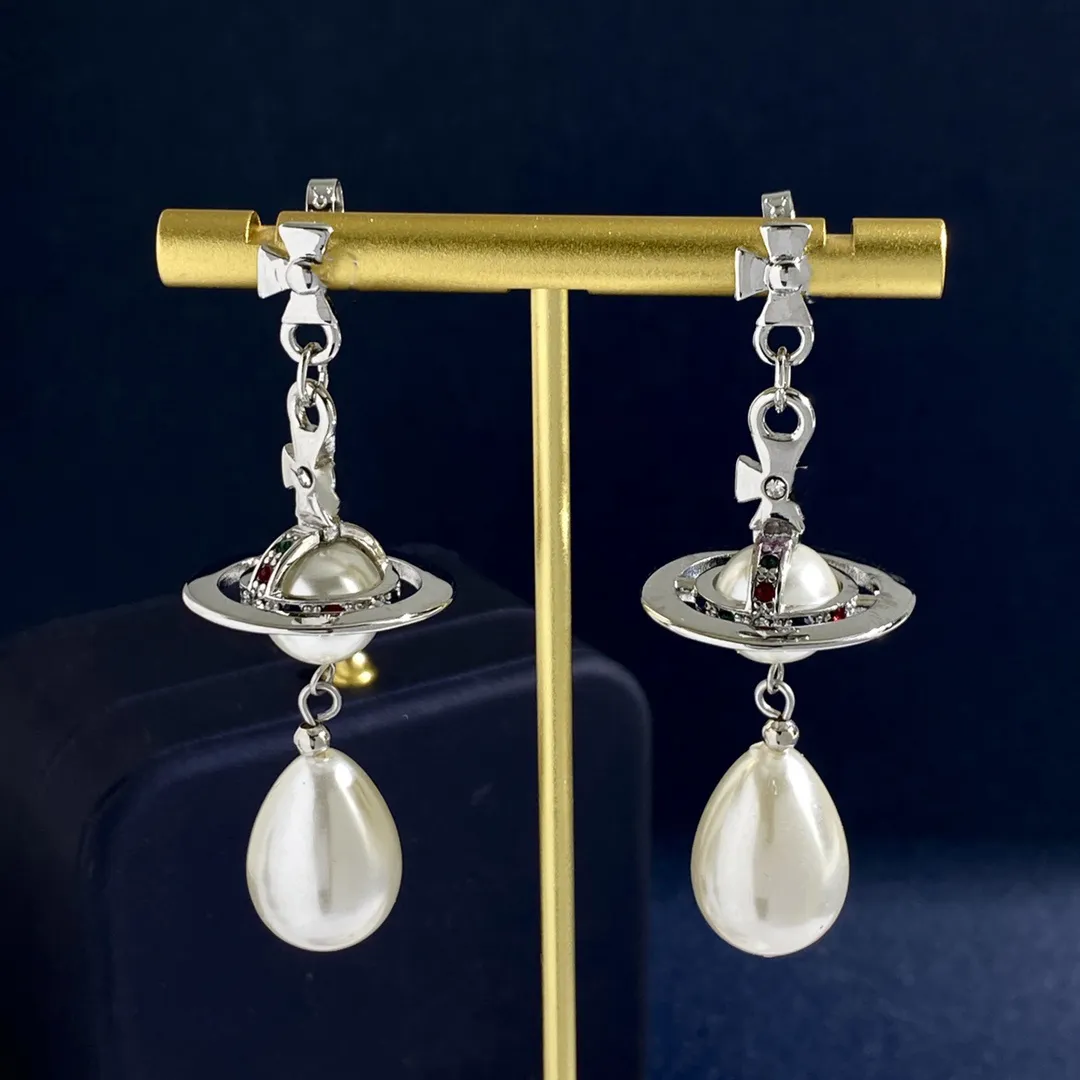 Designer Stud Earrings Viviane Luxury Women Fashion Jewelry Saturn Earing Pearl gold Earring cjeweler planet Westwood Woman 4489