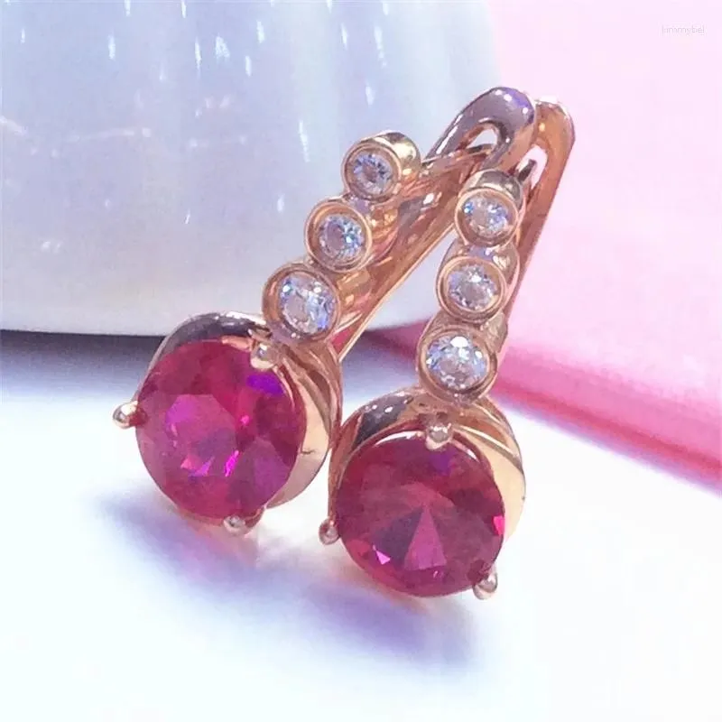 Boucles d'oreilles pendantes classiques pour femmes, plaqué or violet 585, Rose 14K, mode exquise, pierres précieuses rouges, bijoux