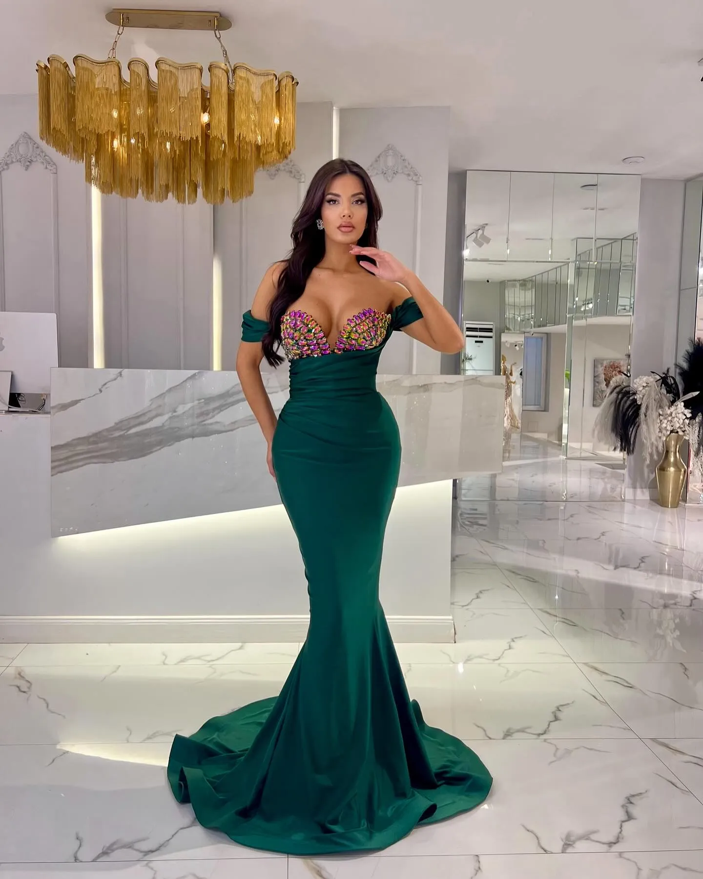 green prom dress with rhinestones AC 3042