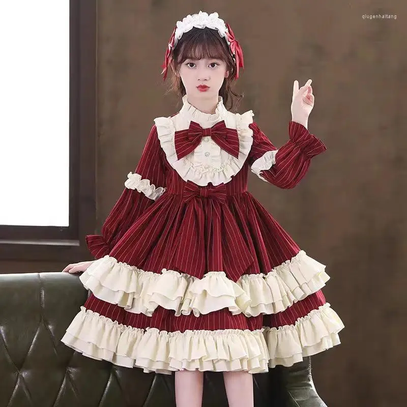 Sukienki dla dziewczynek wiosenna jesienna sukienka dla dziewcząt nastolatków Lolita kawaii suknia piłka ślubna w paski Princess Party Vestidos