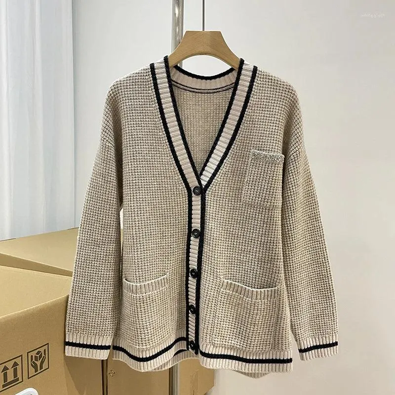 Maglioni da donna Autunno e inverno Cardigan lavorato a maglia stile pigro allentato Giacca da donna in cashmere ricamato con perline