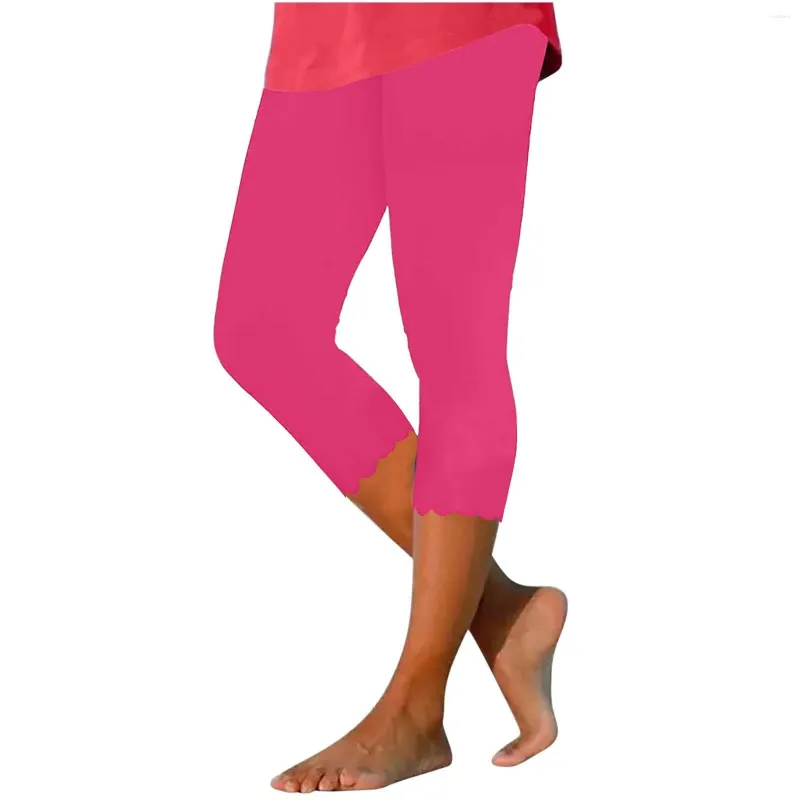 Pantaloni da donna Estate Leggings da donna Cropped Solido a vita alta attillati per la corsa Yoga Allenamento in palestra Alla moda Semplice
