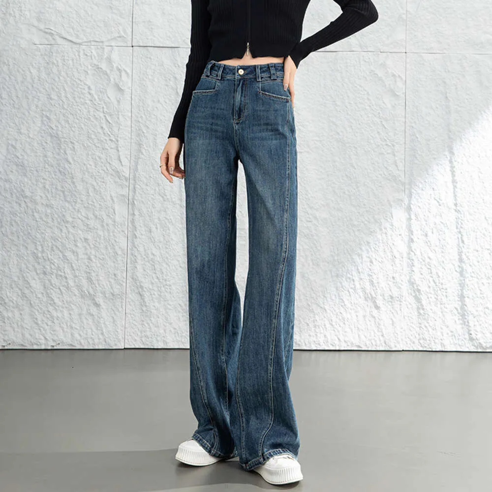 Xin Ge Calça Jeans Azul Curta Feminina 2024 Primavera Nova Calça Perna Larga Calça Banana Emagrecimento Calça Foice