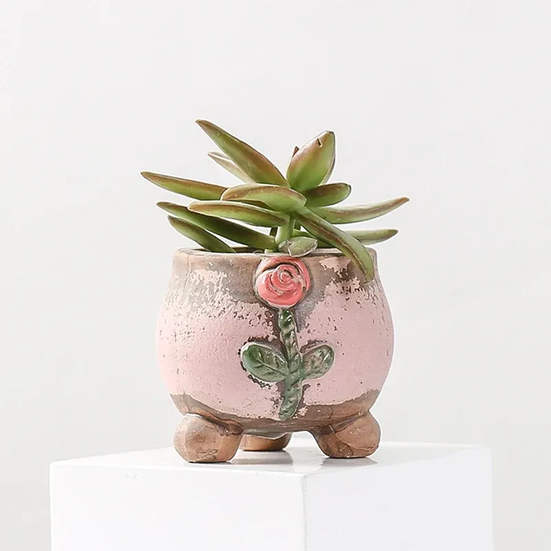 Plantadores Coreano Ins Mini Pintado Floret Cerâmica Suculenta Vaso de Flores Plantador Bonito Cor Verde Planta Polegar Vaso Casa Varanda Jardinagem