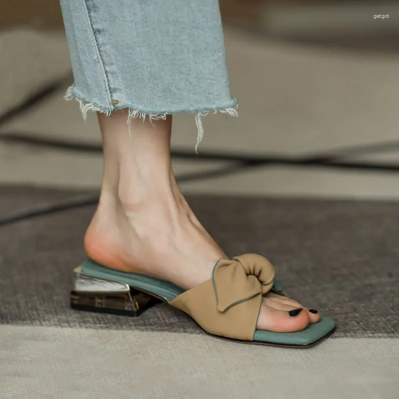 Hausschuhe Damen Mode Sandalen 2024 frühling Marke Design Bogen Karree Flachen Boden Muller Frauen Schuhe Großhandel Femme Zapatos