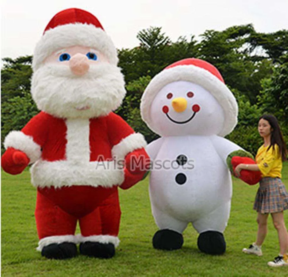 Mascot Costumes Lovely Full Body Wearable Snowman Blow Up Costume Adult Iatable Fur Mascot Suit for Christmas Events Party Fancy Character