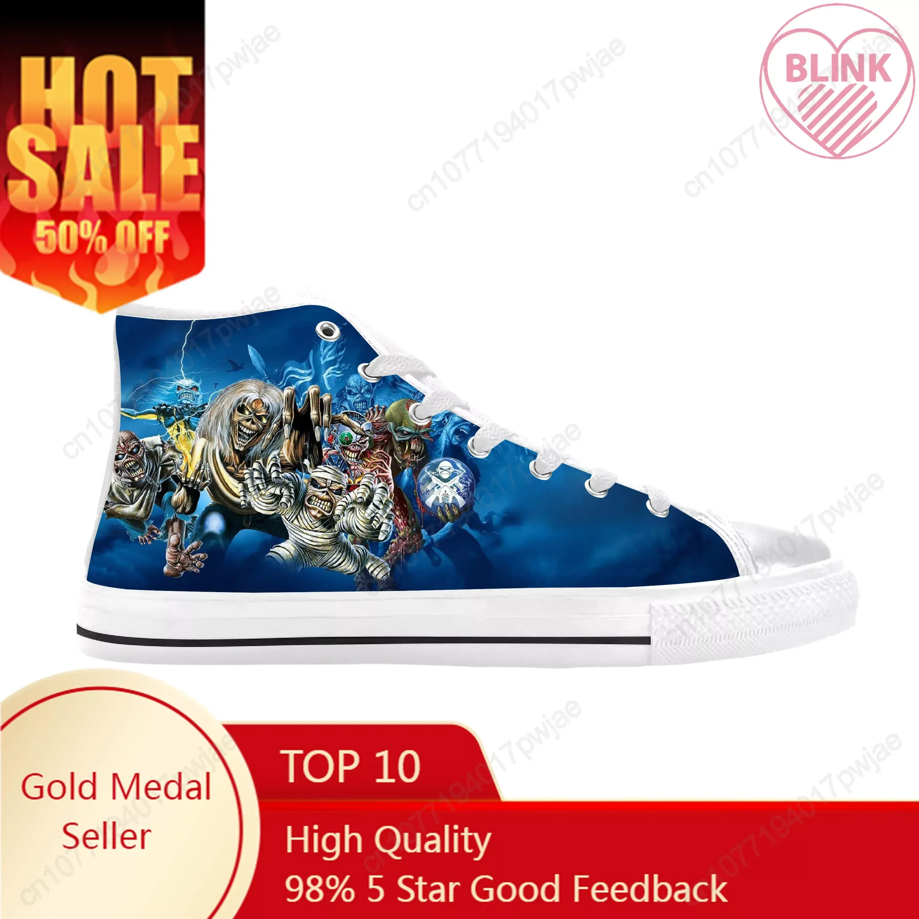 Sapatos donzens heavy metal rock band cantora música ferro casual pano sapatos de pano alto alto confortável respirável 3d impressão masculina tênis tênis