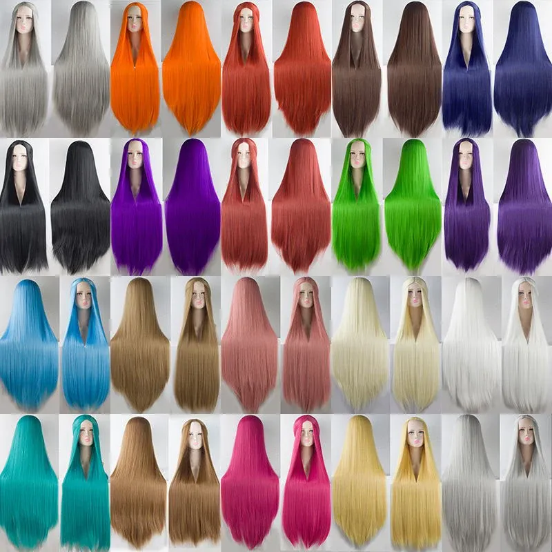 Wigs Long Straight Cosplay Wig Blonde Blue Red Pink Grey Purple 20 color Hair for Party 100CM Synthetic cosplay Wigs for Women BUQI