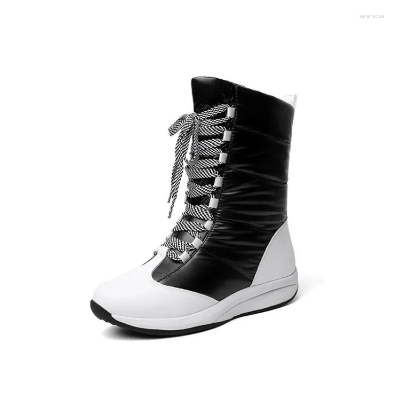 Bottes 2024 Chaussures d'hiver en coton imperméables à lacets antidérapants en cuir vers le bas de la neige pour femmes de grande taille chaude HX-125S