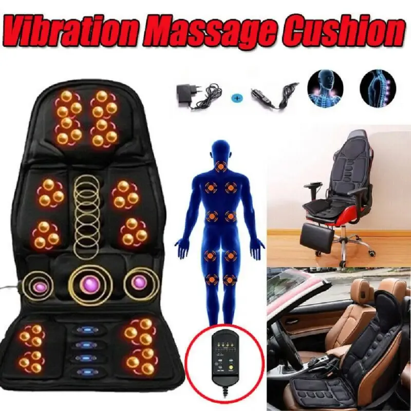 Elektrisk uppvärmning som vibrerar tillbaka Massager Portabel massagestol Cussion Seat Pad For Car Home Office Lumbal Neck Pain Relief 240313