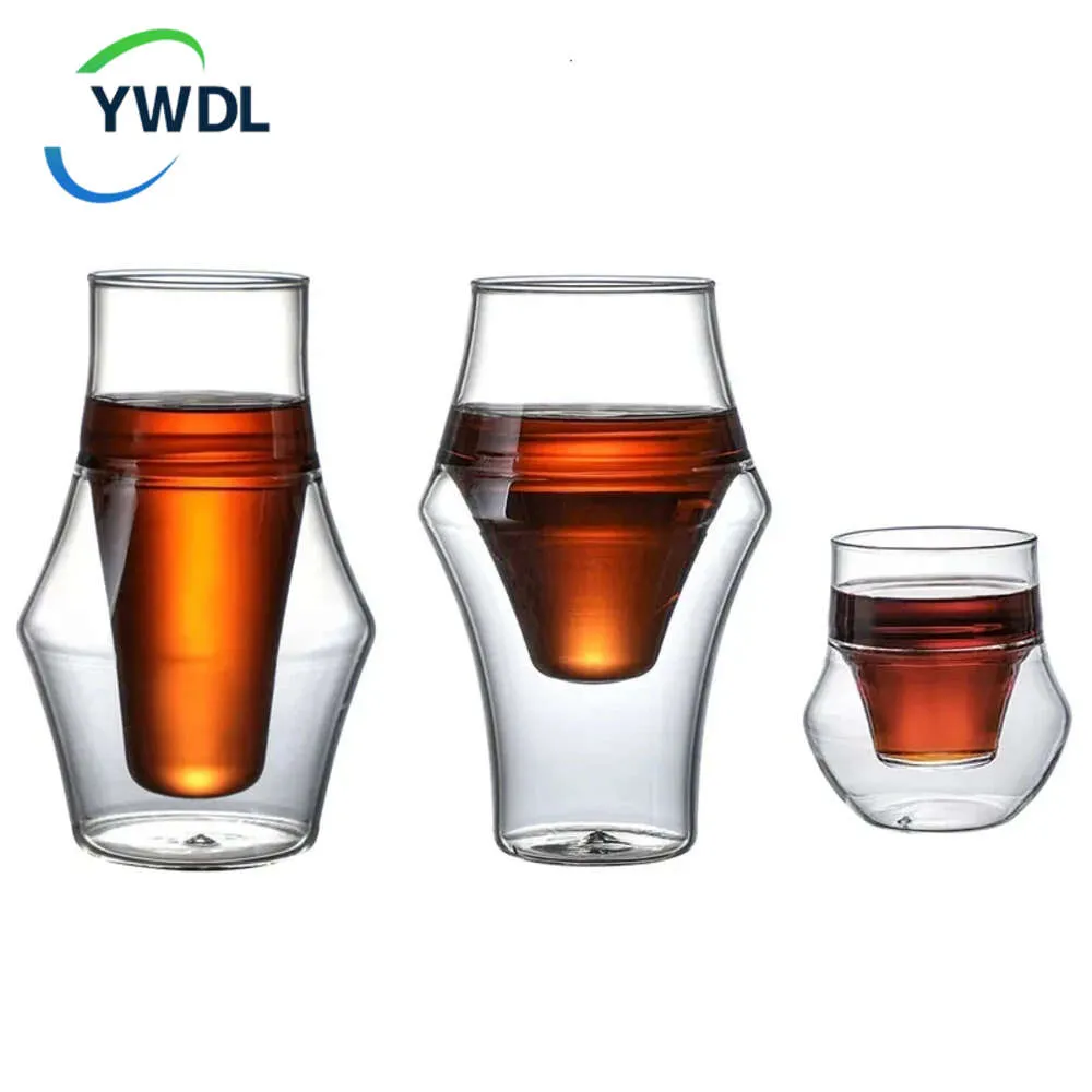YWDL 120/250/335ML من الزجاج مزدوج الطبقة معلقة الأذن قهوة قهوة كوب مضاد للحليب براندي نبيذ مجموعة شفافة